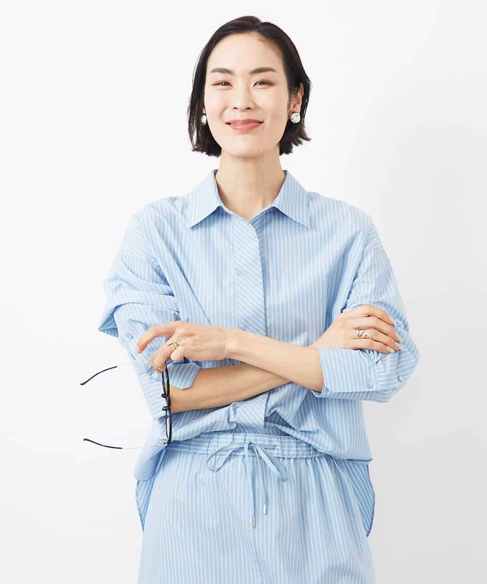 FMBGA08290 MICHEL KLEIN(ミッシェルクラン) [セットアップ対応]ビックシルエットストライプシャツ ライトブルー
