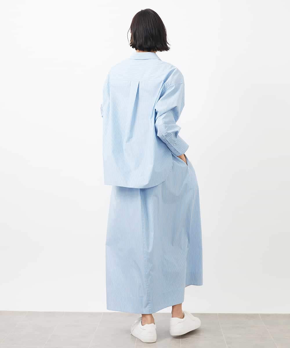 FMBGA08290 MICHEL KLEIN(ミッシェルクラン) [セットアップ対応]ビックシルエットストライプシャツ ライトブルー