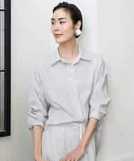 FMBGA08290 MICHEL KLEIN(ミッシェルクラン) [セットアップ対応]ビックシルエットストライプシャツ ライトブルー