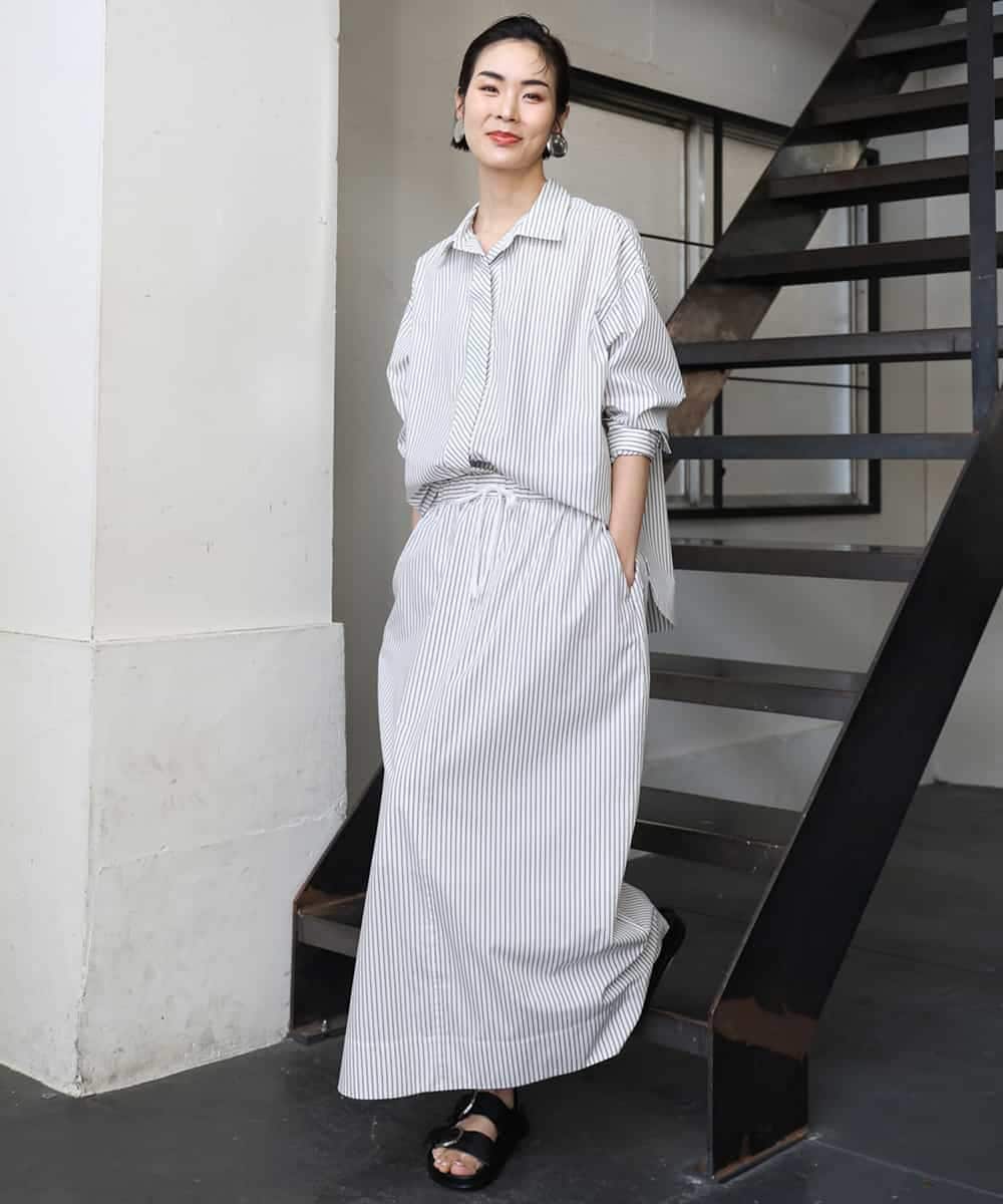 FMBGA08290 MICHEL KLEIN(ミッシェルクラン) [セットアップ対応]ビックシルエットストライプシャツ ライトブルー