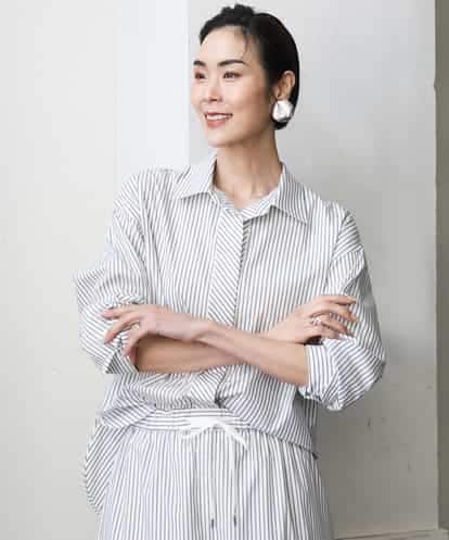 FMBGA08290 MICHEL KLEIN [セットアップ対応]ビックシルエットストライプシャツ