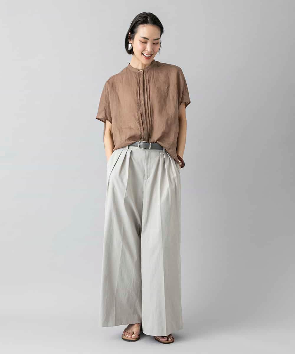 FMBGD02260 MICHEL KLEIN(ミッシェルクラン) [セットアップ対応]リネンTブラウス ブラウン