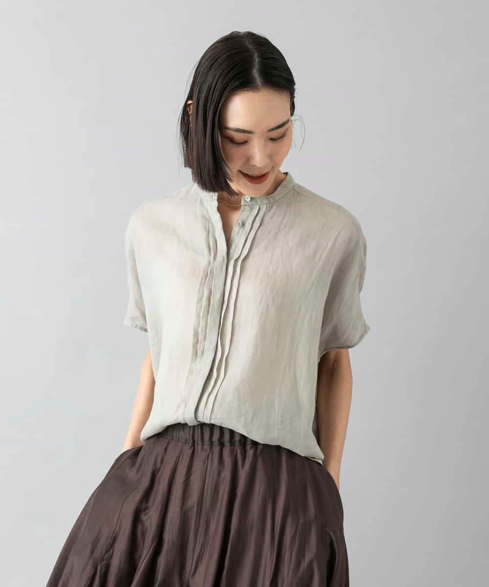 FMBGD02260 MICHEL KLEIN(ミッシェルクラン) [セットアップ対応]リネンTブラウス ブラウン