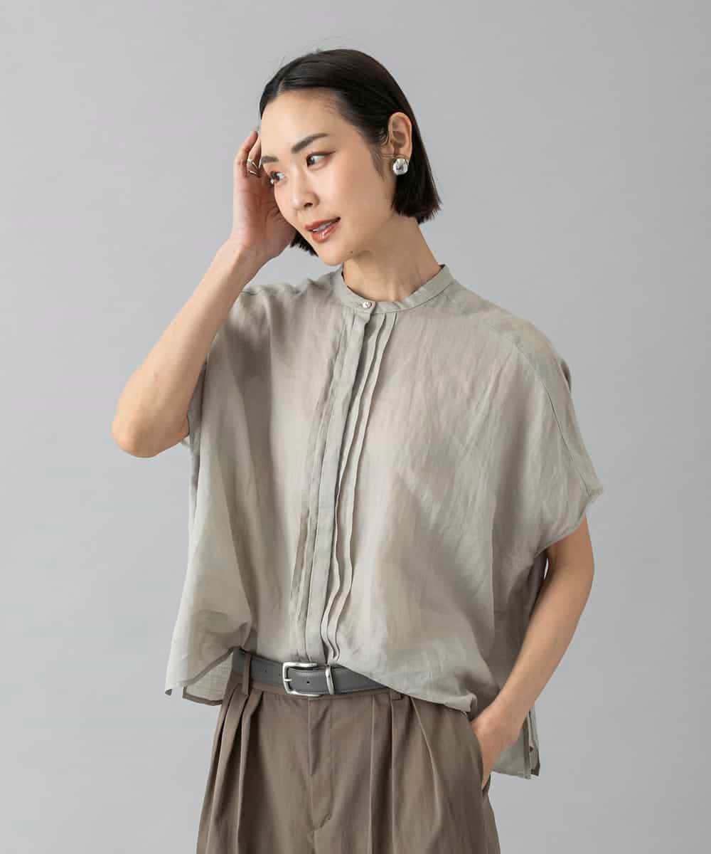 FMBGD02260 MICHEL KLEIN(ミッシェルクラン) [セットアップ対応]リネンTブラウス ブラウン