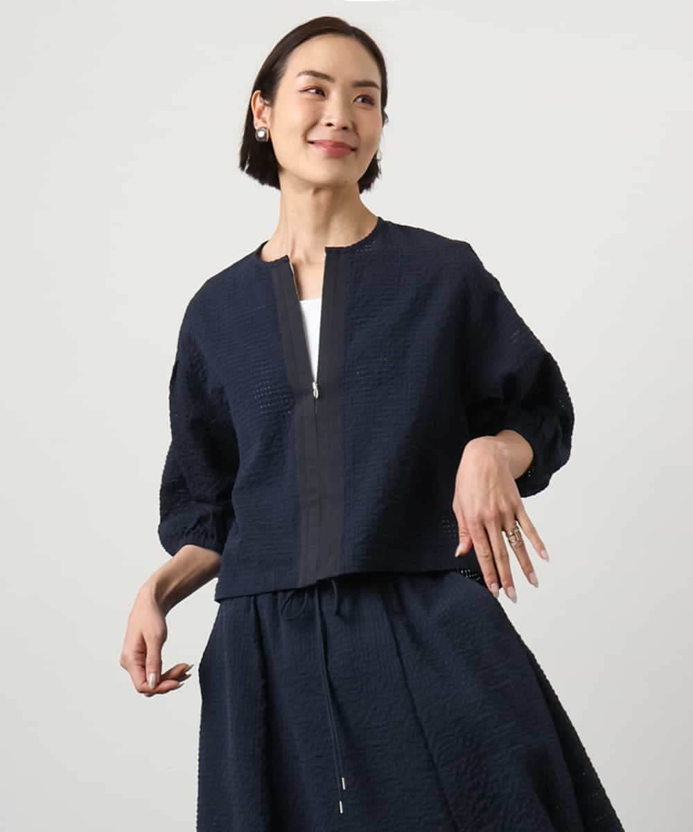 FMBGD05230 MICHEL KLEIN(ミッシェルクラン) [セットアップ対応]ワッフルボリュームスリーブブラウス ネイビー