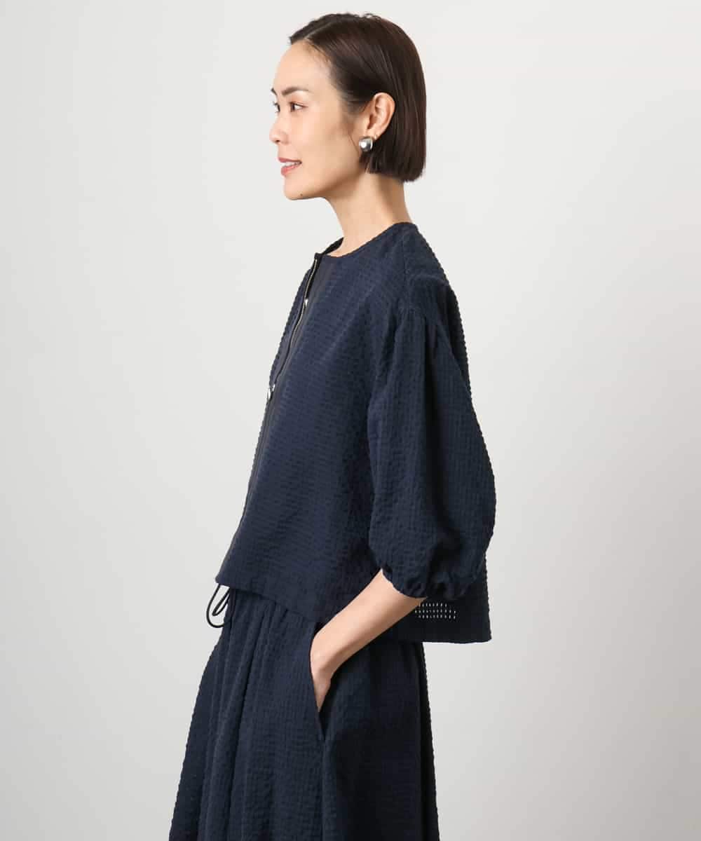 FMBGD05230 MICHEL KLEIN(ミッシェルクラン) [セットアップ対応]ワッフルボリュームスリーブブラウス ネイビー