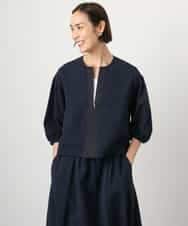 FMBGD05230 MICHEL KLEIN(ミッシェルクラン) [セットアップ対応]ワッフルボリュームスリーブブラウス ネイビー