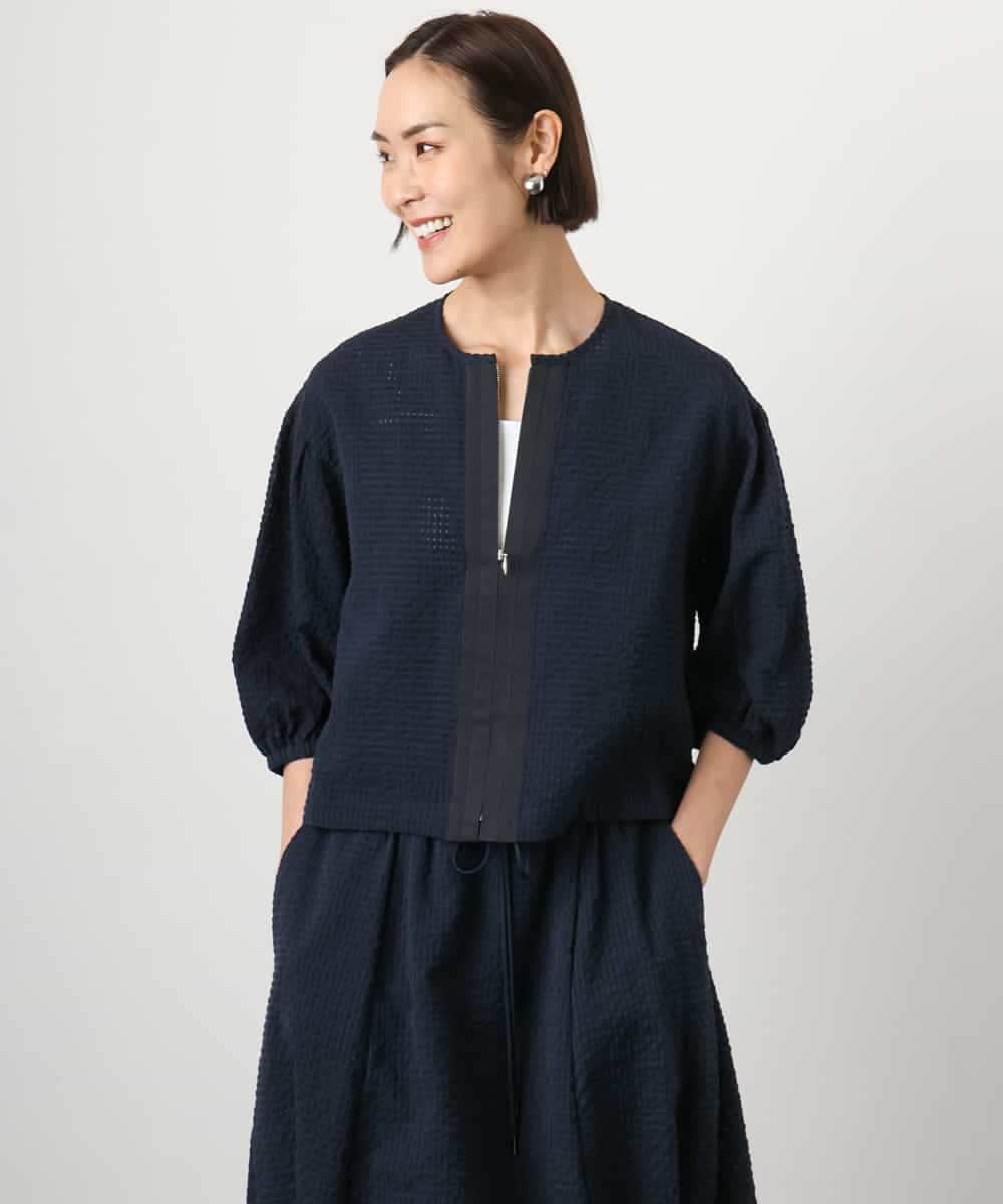 FMBGD05230 MICHEL KLEIN(ミッシェルクラン) [セットアップ対応]ワッフルボリュームスリーブブラウス ネイビー