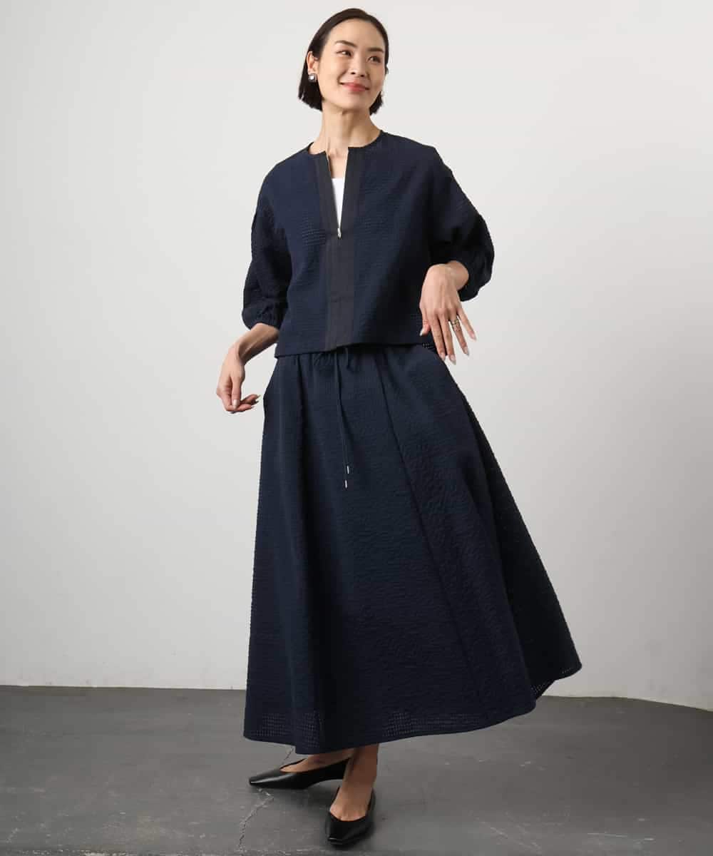 FMBGD05230 MICHEL KLEIN(ミッシェルクラン) [セットアップ対応]ワッフルボリュームスリーブブラウス ネイビー