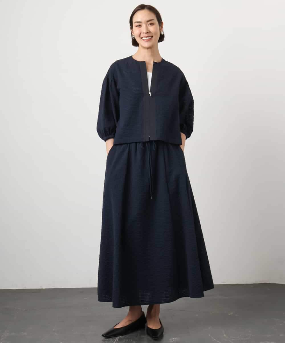 FMBGD05230 MICHEL KLEIN(ミッシェルクラン) [セットアップ対応]ワッフルボリュームスリーブブラウス ネイビー