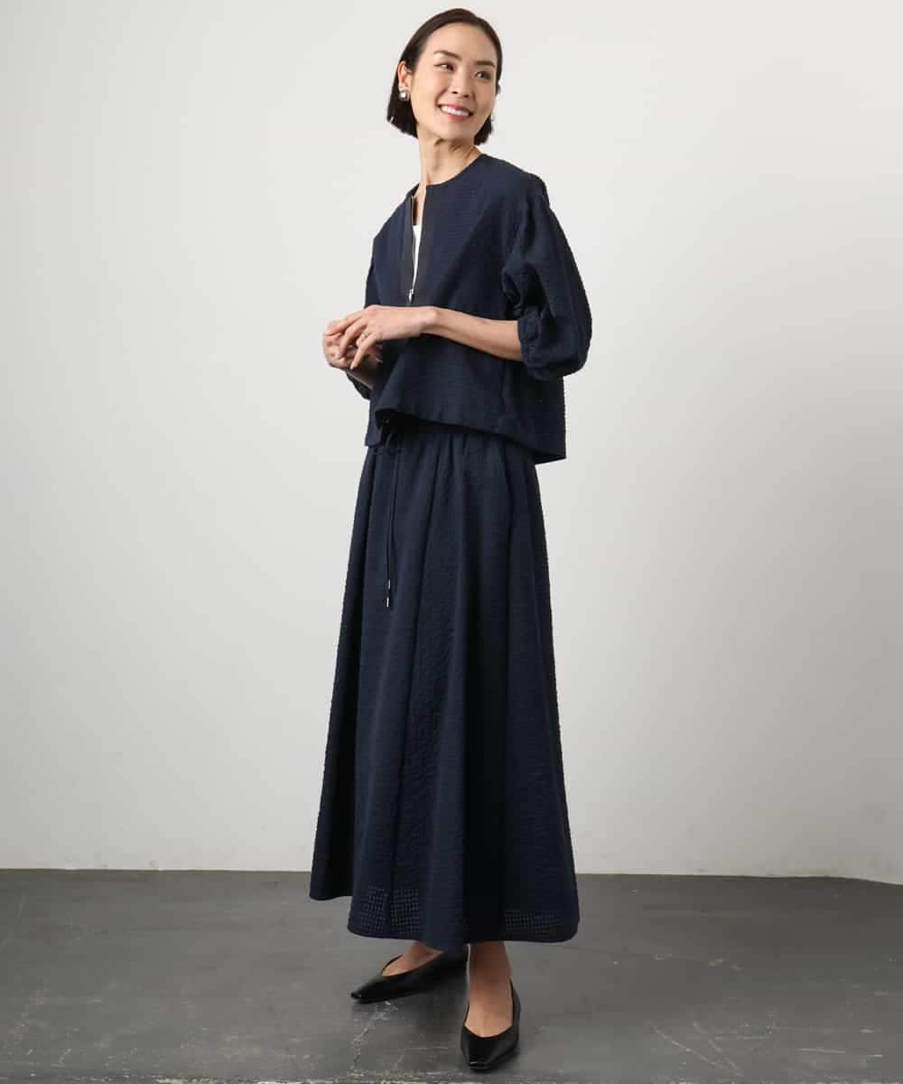 FMBGD05230 MICHEL KLEIN(ミッシェルクラン) [セットアップ対応]ワッフルボリュームスリーブブラウス ネイビー