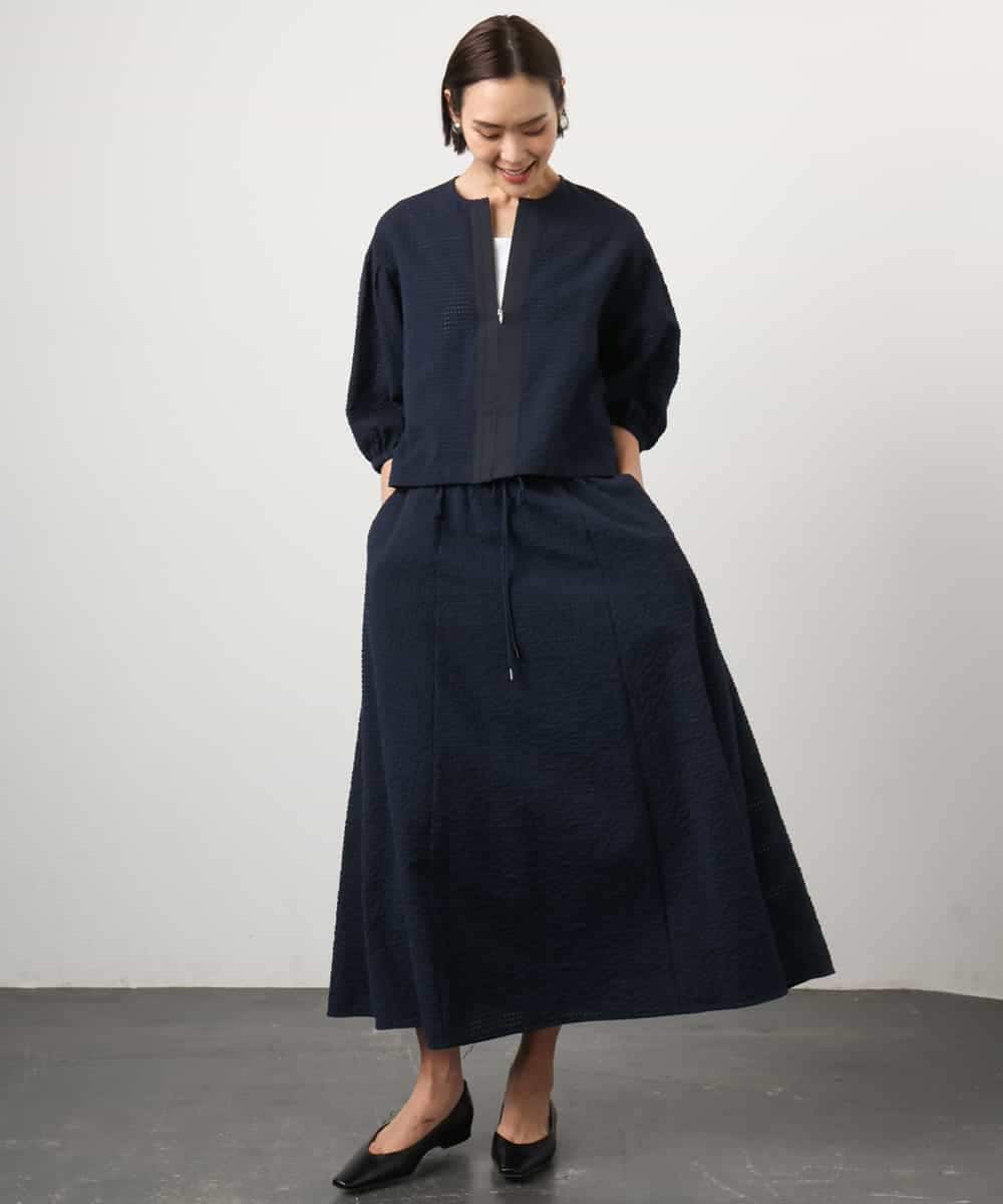 FMBGD05230 MICHEL KLEIN(ミッシェルクラン) [セットアップ対応]ワッフルボリュームスリーブブラウス ネイビー