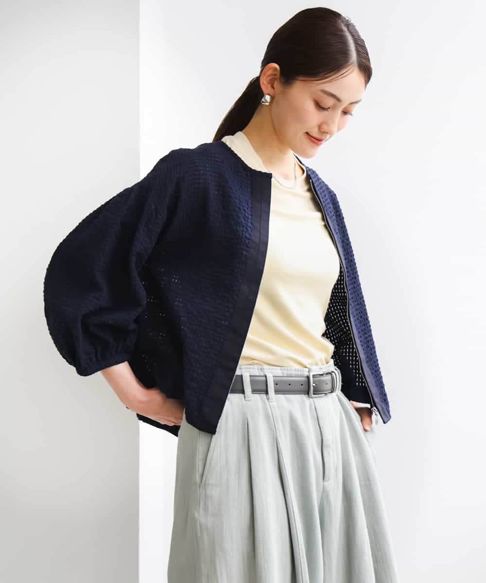 FMBGD05230 MICHEL KLEIN(ミッシェルクラン) [セットアップ対応]ワッフルノーカラーブルゾン ネイビー