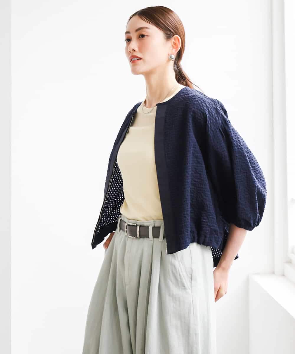 FMBGD05230 MICHEL KLEIN(ミッシェルクラン) [セットアップ対応]ワッフルノーカラーブルゾン ネイビー