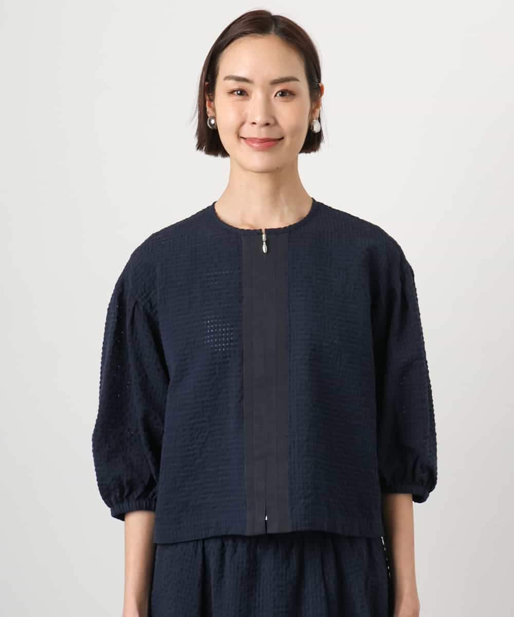 FMBGD05230 MICHEL KLEIN(ミッシェルクラン) [セットアップ対応]ワッフルボリュームスリーブブラウス ネイビー