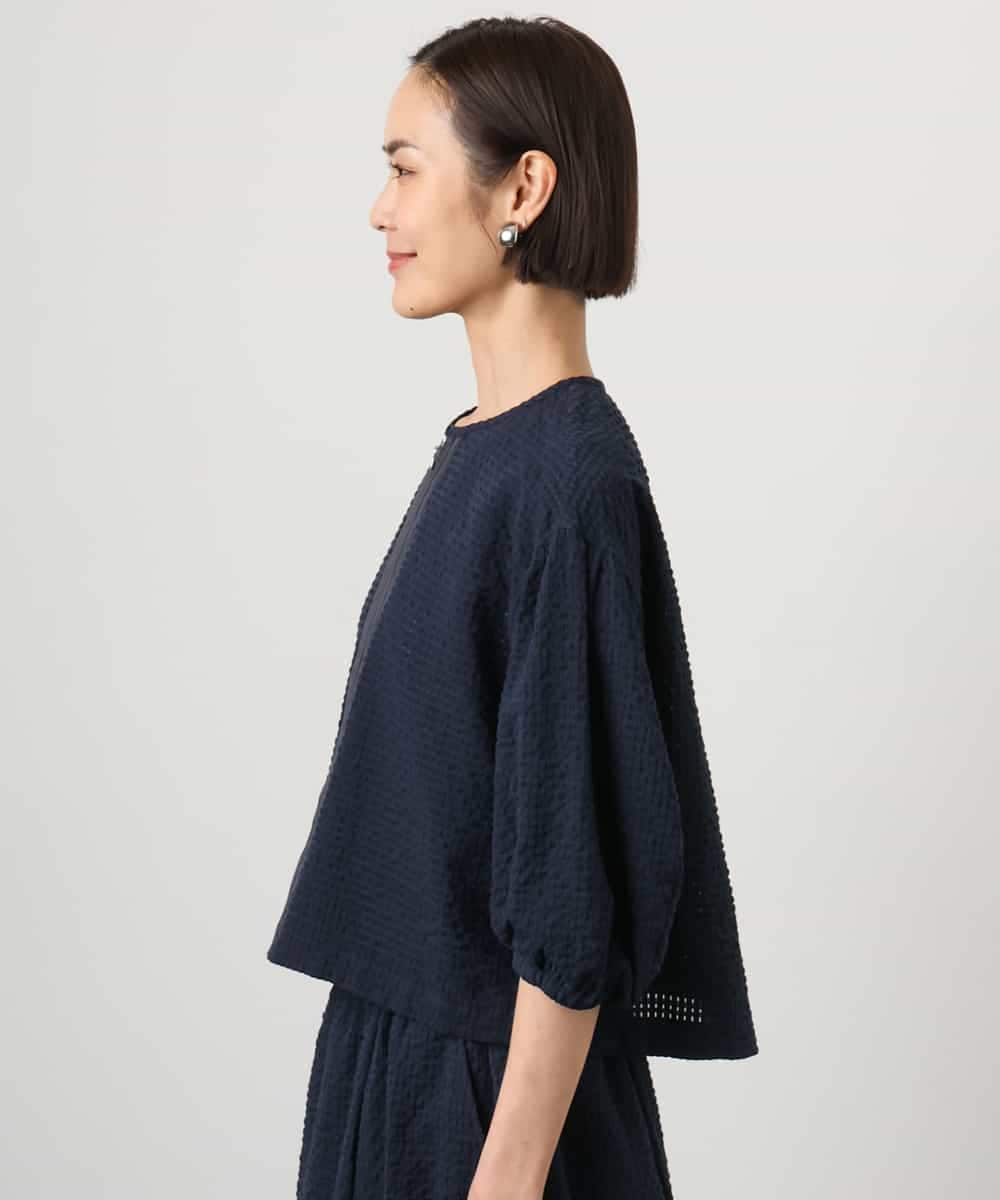 FMBGD05230 MICHEL KLEIN(ミッシェルクラン) [セットアップ対応]ワッフルボリュームスリーブブラウス ネイビー