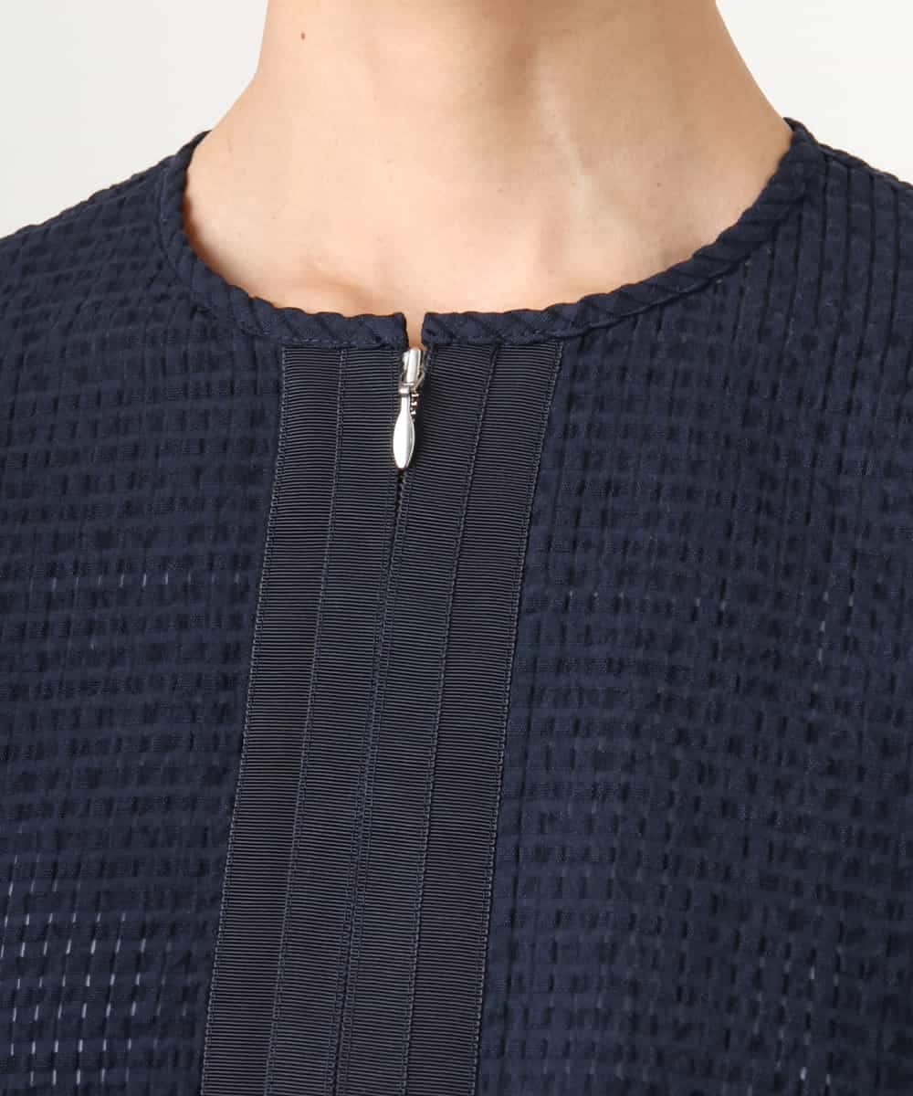 FMBGD05230 MICHEL KLEIN(ミッシェルクラン) [セットアップ対応]ワッフルボリュームスリーブブラウス ネイビー