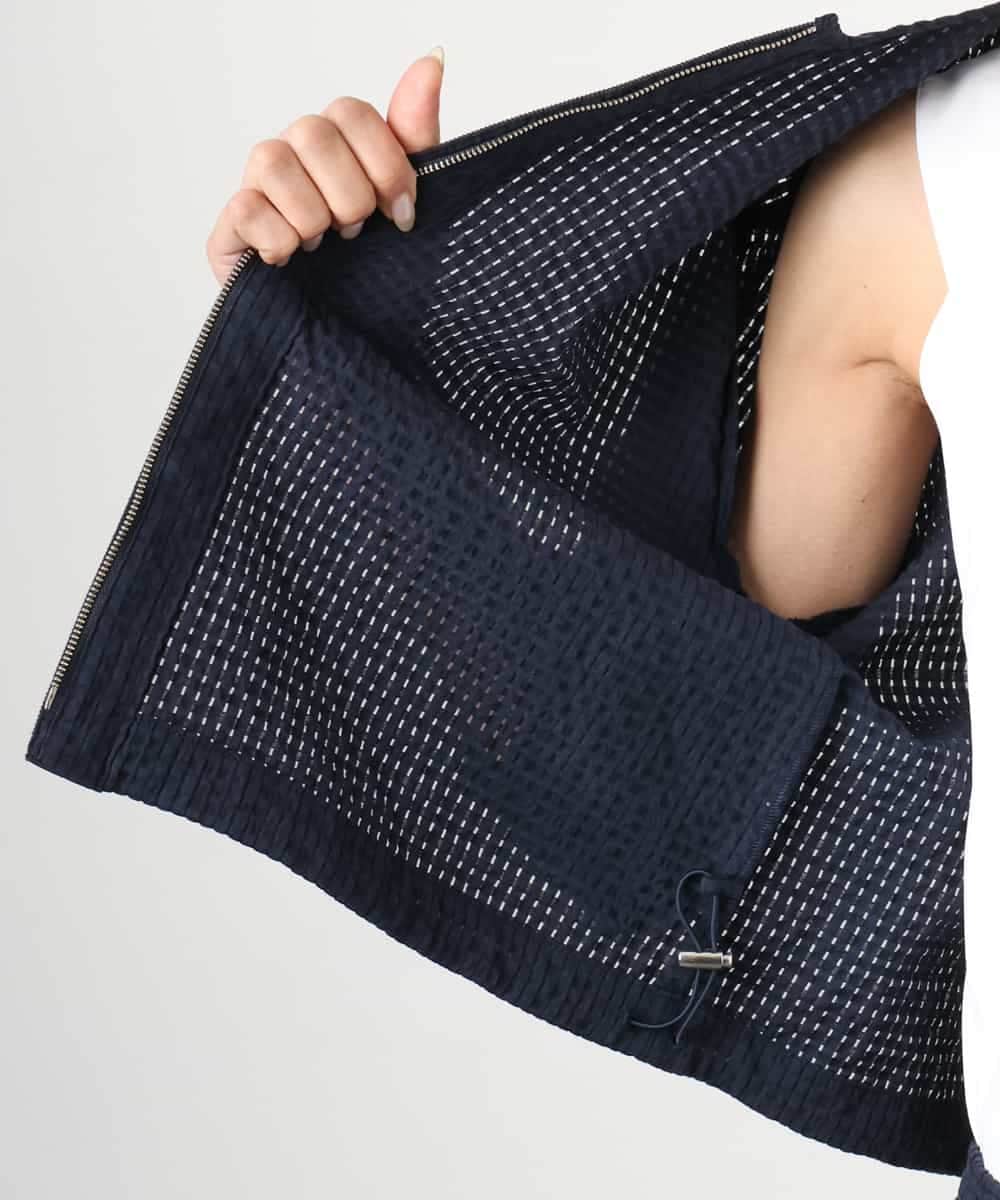 FMBGD05230 MICHEL KLEIN(ミッシェルクラン) [セットアップ対応]ワッフルボリュームスリーブブラウス ネイビー