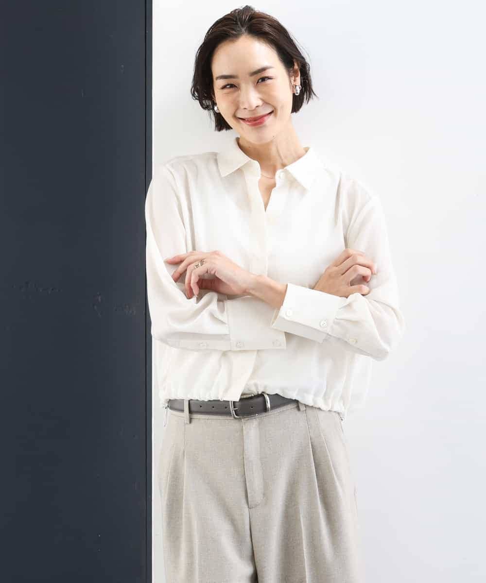 FMBGD07290 MICHEL KLEIN(ミッシェルクラン) シアータッチ ドローストリングシャツブラウス アイボリー