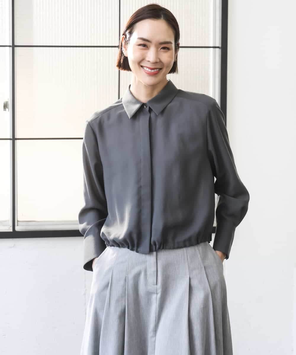 FMBGD07290 MICHEL KLEIN(ミッシェルクラン) シアータッチ ドローストリングシャツブラウス アイボリー