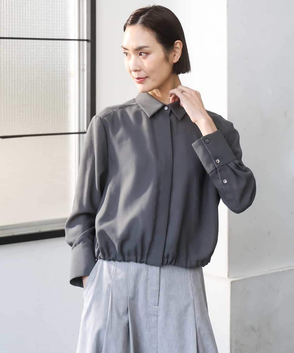 FMBGD07290 MICHEL KLEIN(ミッシェルクラン) シアータッチ ドローストリングシャツブラウス アイボリー