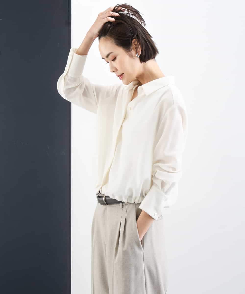 FMBGD07290 MICHEL KLEIN シアータッチ ドローストリングシャツブラウス