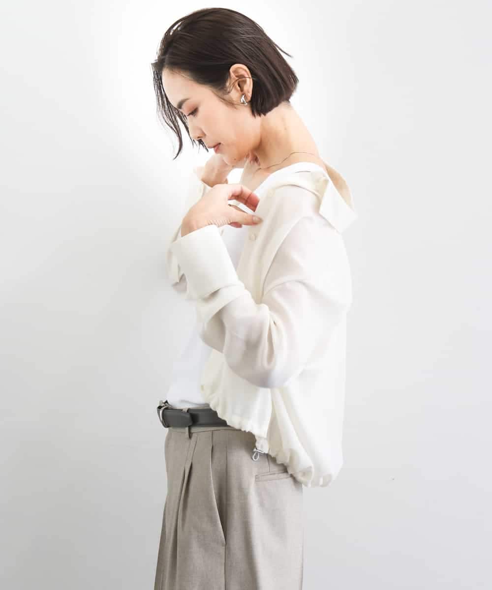 FMBGD07290 MICHEL KLEIN(ミッシェルクラン) シアータッチ ドローストリングシャツブラウス アイボリー