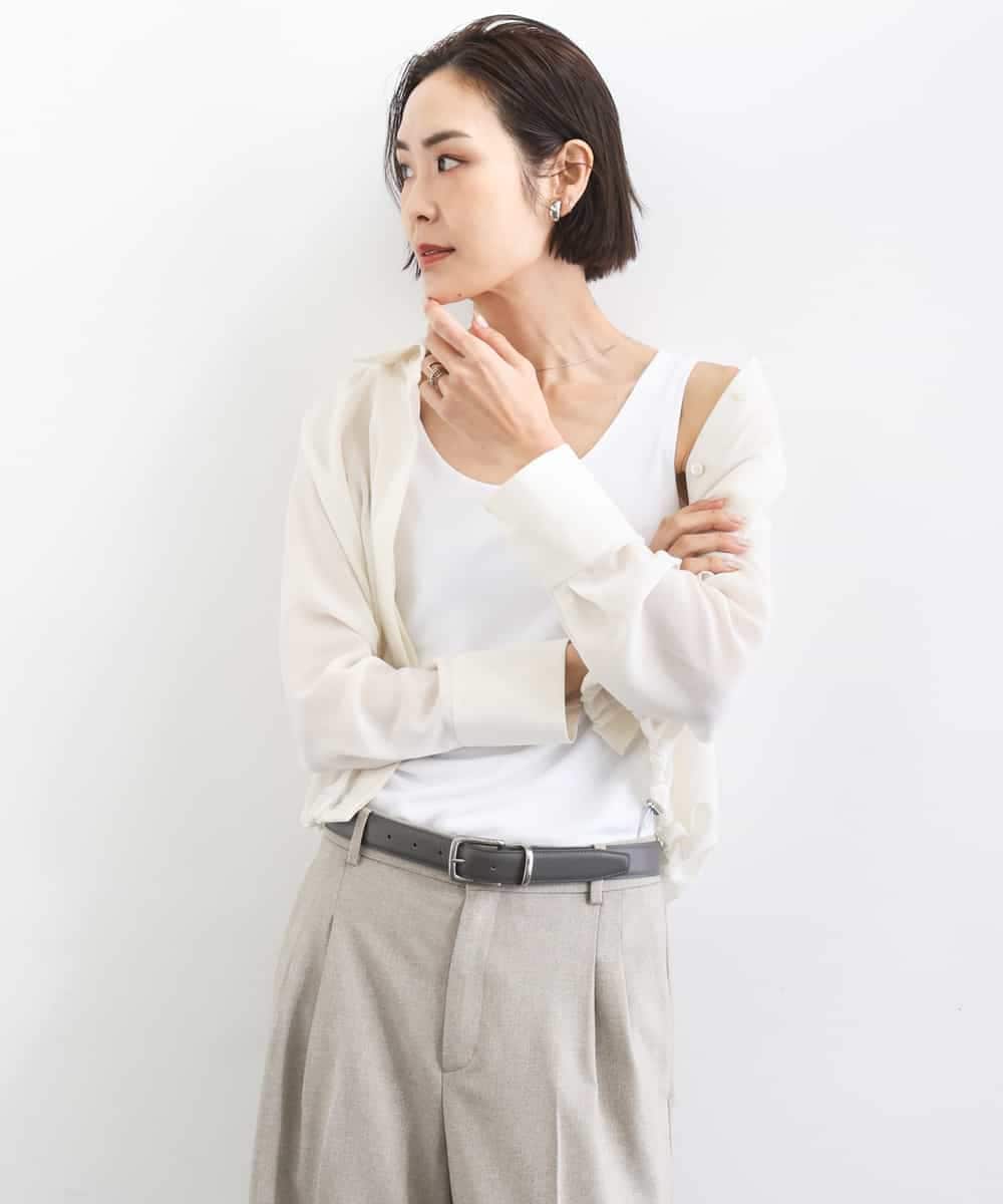 FMBGD07290 MICHEL KLEIN(ミッシェルクラン) シアータッチ ドローストリングシャツブラウス アイボリー