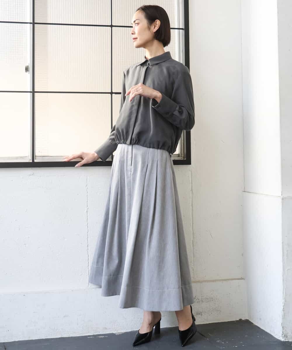 FMBGD07290 MICHEL KLEIN(ミッシェルクラン) シアータッチ ドローストリングシャツブラウス アイボリー