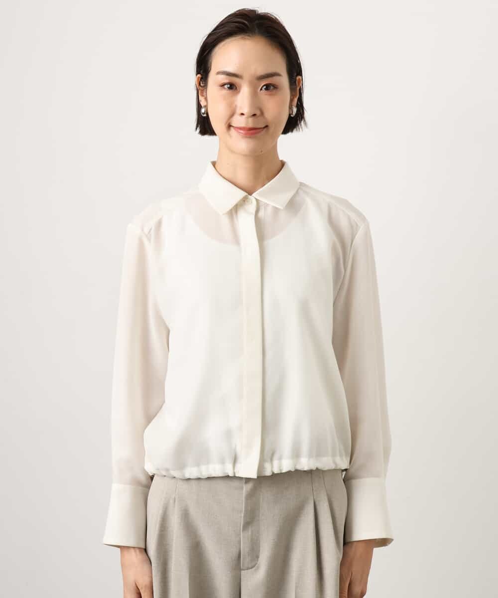 FMBGD07290 MICHEL KLEIN(ミッシェルクラン) シアータッチ ドローストリングシャツブラウス ダークグレー