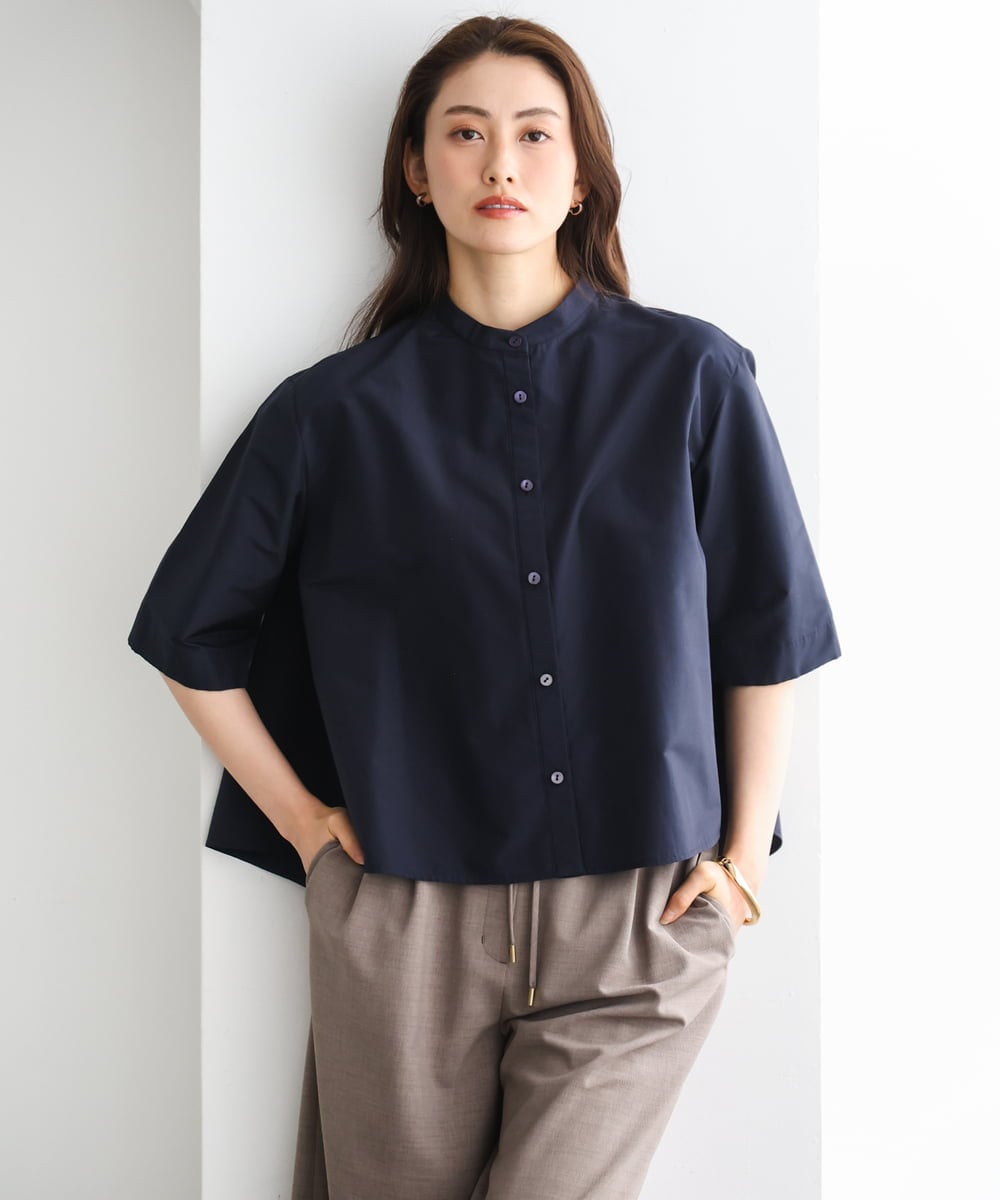 FMBGD08200 MICHEL KLEIN(ミッシェルクラン) バンドカラーテントラインシャツ ネイビー