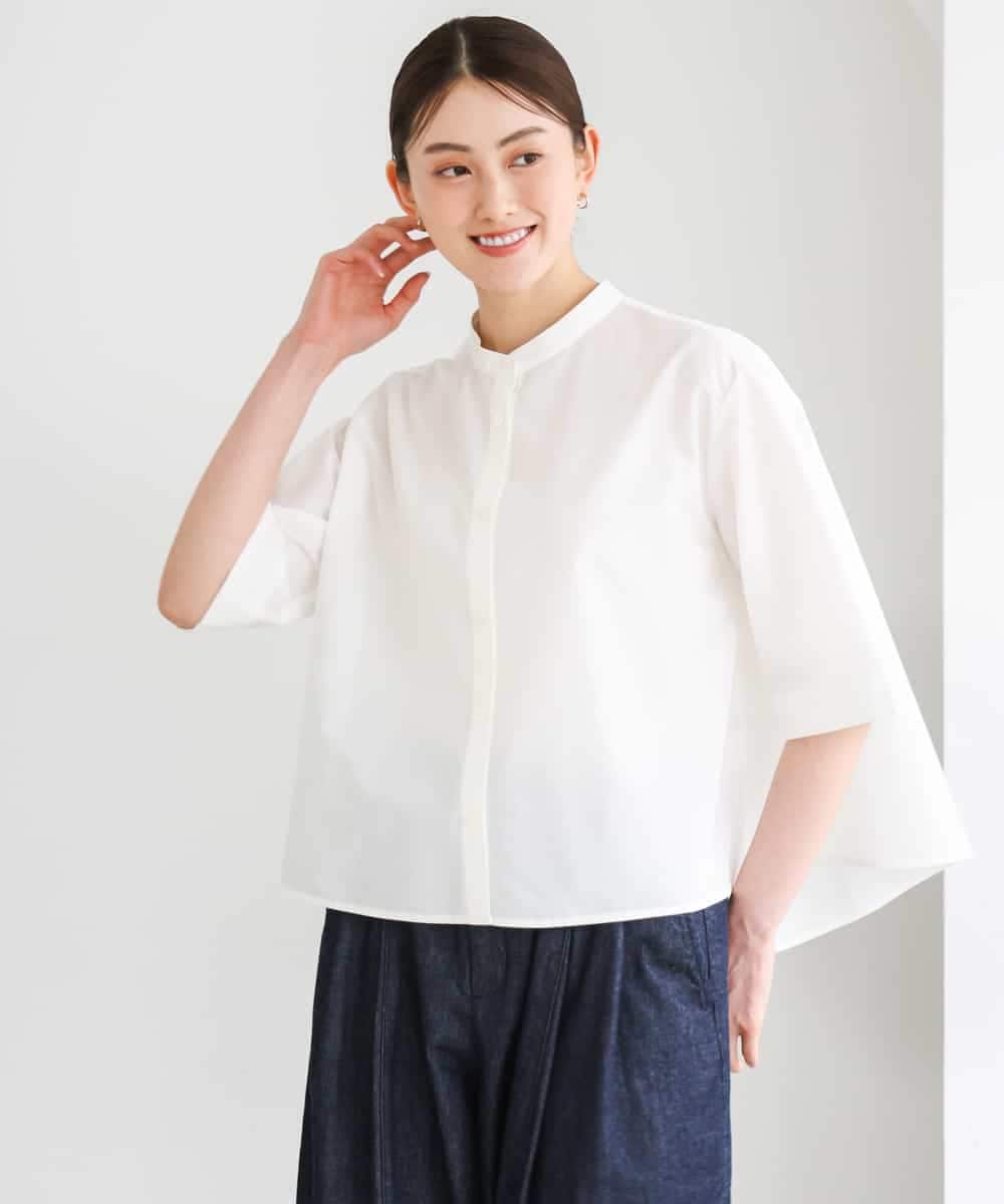 FMBGD08200 MICHEL KLEIN(ミッシェルクラン) バンドカラーテントラインシャツ ブルー