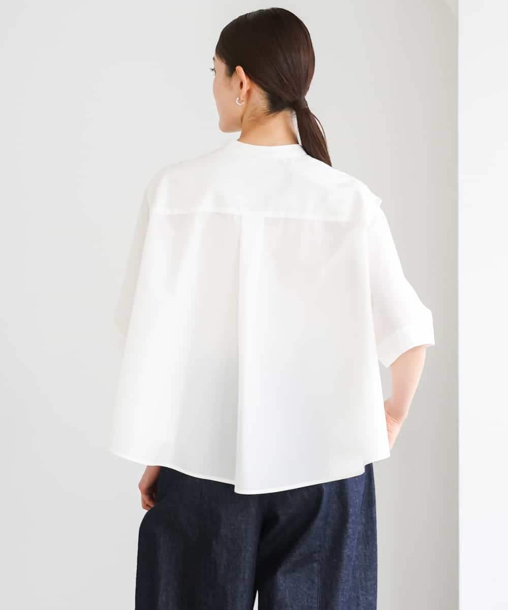 FMBGD08200 MICHEL KLEIN(ミッシェルクラン) バンドカラーテントラインシャツ ブルー