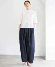 FMBGD08200 MICHEL KLEIN(ミッシェルクラン) バンドカラーテントラインシャツ ブルー
