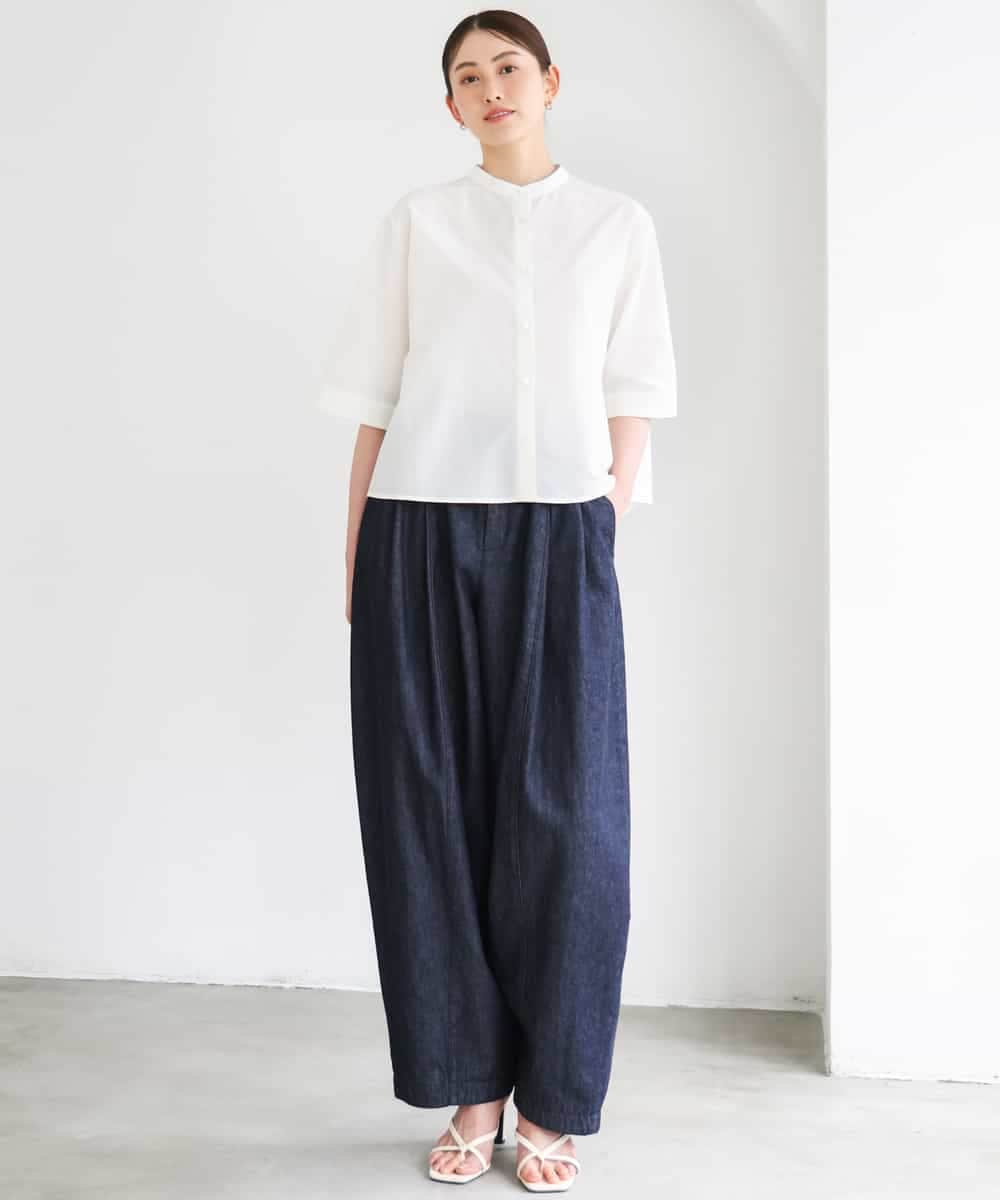 FMBGD08200 MICHEL KLEIN(ミッシェルクラン) バンドカラーテントラインシャツ ブルー