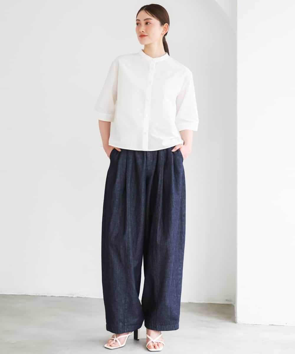 FMBGD08200 MICHEL KLEIN(ミッシェルクラン) バンドカラーテントラインシャツ ブルー