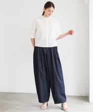 FMBGD08200 MICHEL KLEIN(ミッシェルクラン) バンドカラーテントラインシャツ ブルー