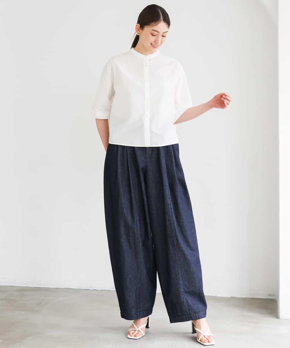 FMBGD08200 MICHEL KLEIN(ミッシェルクラン) バンドカラーテントラインシャツ ブルー