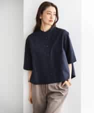 FMBGD08200 MICHEL KLEIN(ミッシェルクラン) バンドカラーテントラインシャツ ブルー