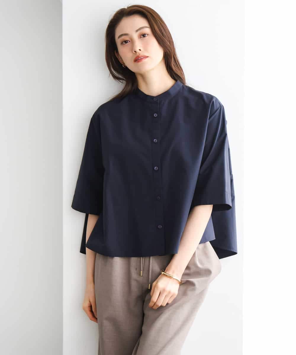 FMBGD08200 MICHEL KLEIN(ミッシェルクラン) バンドカラーテントラインシャツ ブルー