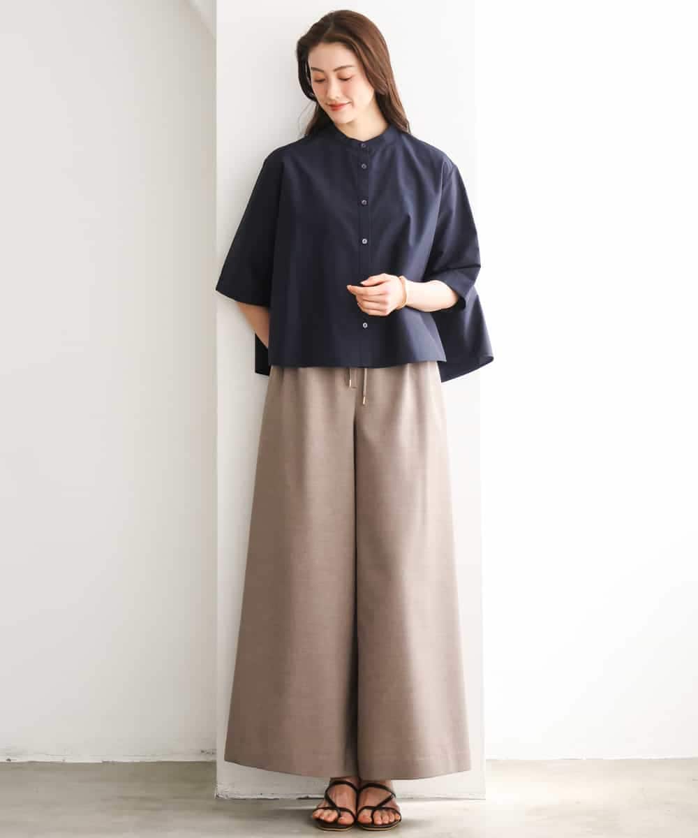 FMBGD08200 MICHEL KLEIN(ミッシェルクラン) バンドカラーテントラインシャツ ブルー