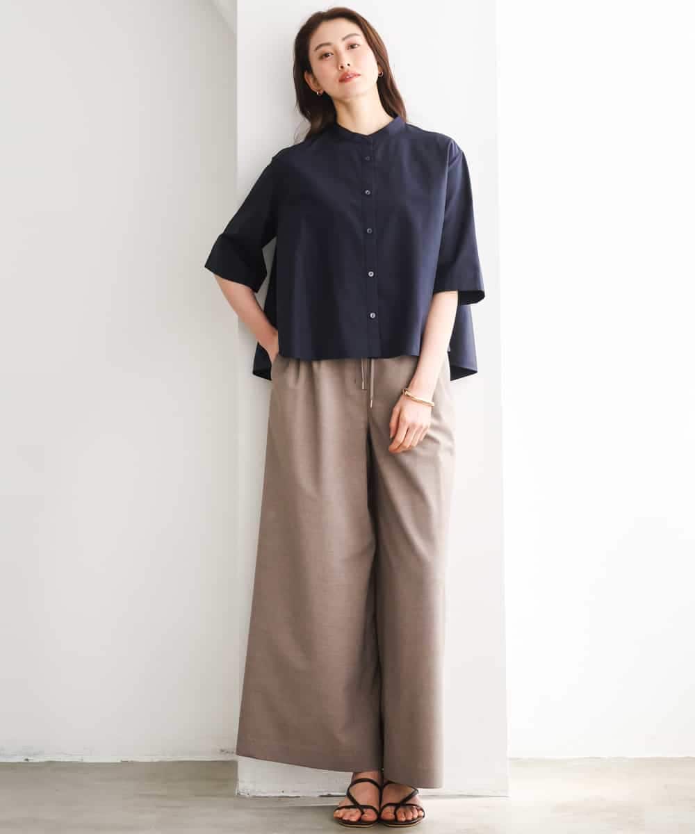 FMBGD08200 MICHEL KLEIN(ミッシェルクラン) バンドカラーテントラインシャツ ブルー
