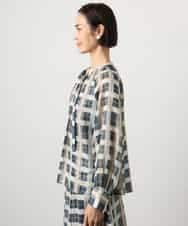 FMBGD10390 MICHEL KLEIN(ミッシェルクラン) [セットアップ対応]チェック柄細めリボンスキッパーブラウス アイボリー