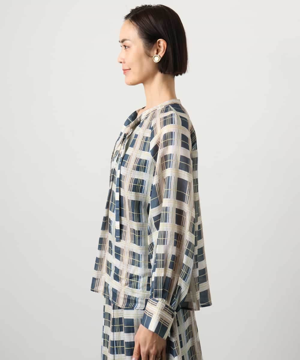 FMBGD10390 MICHEL KLEIN(ミッシェルクラン) [セットアップ対応]チェック柄細めリボンスキッパーブラウス アイボリー