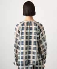 FMBGD10390 MICHEL KLEIN(ミッシェルクラン) [セットアップ対応]チェック柄細めリボンスキッパーブラウス アイボリー