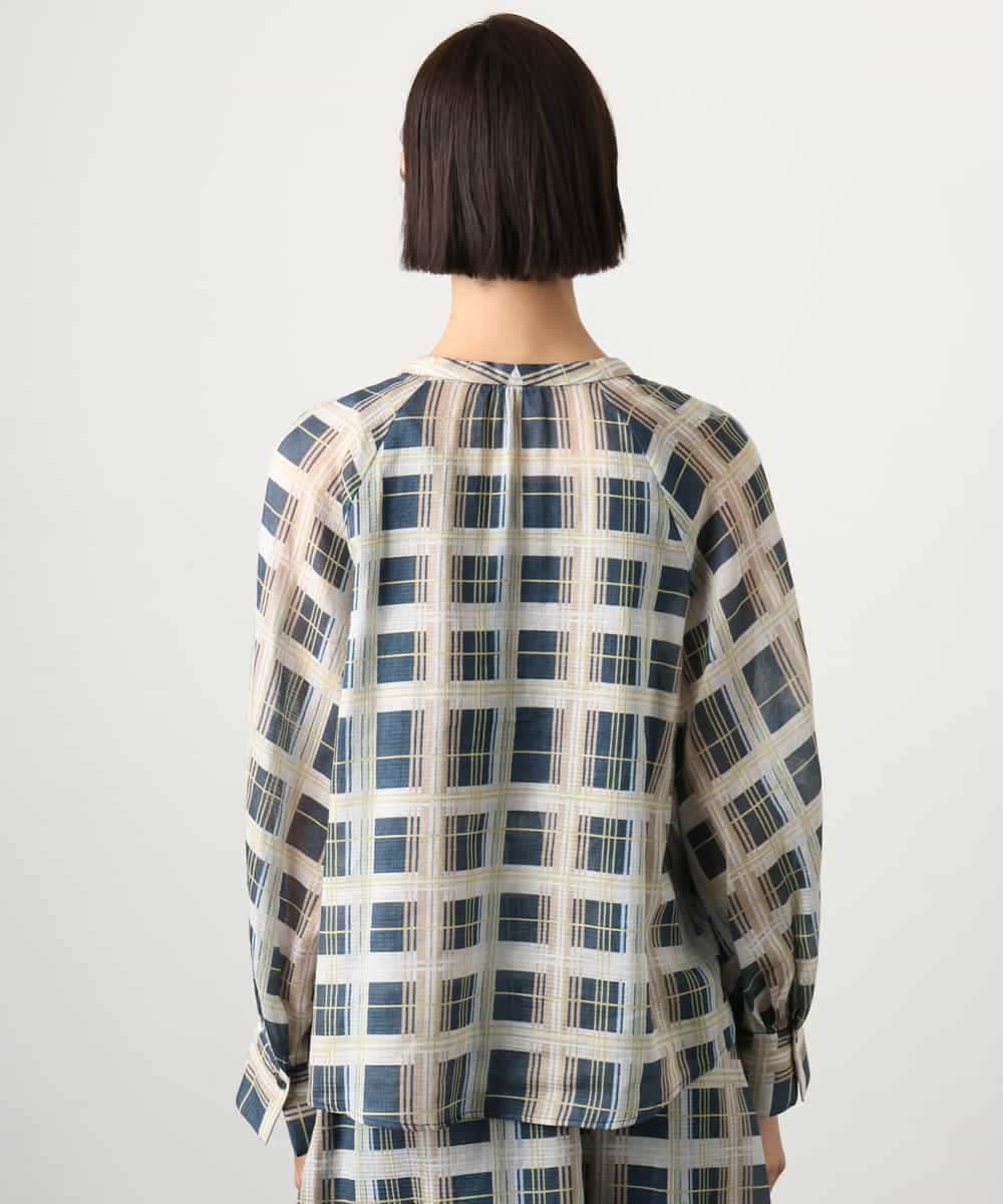 FMBGD10390 MICHEL KLEIN(ミッシェルクラン) [セットアップ対応]チェック柄細めリボンスキッパーブラウス アイボリー