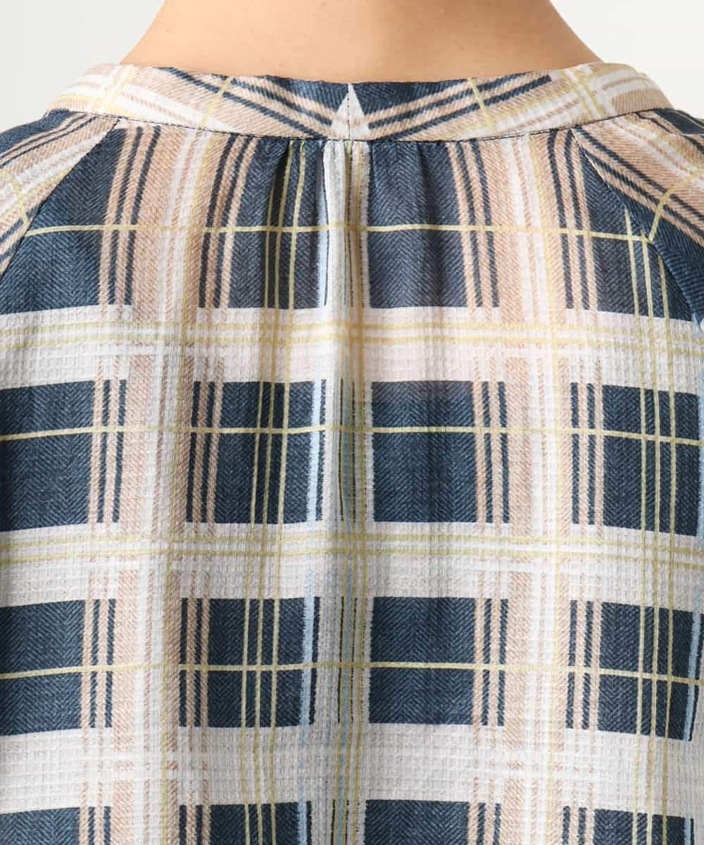 FMBGD10390 MICHEL KLEIN(ミッシェルクラン) [セットアップ対応]チェック柄細めリボンスキッパーブラウス アイボリー