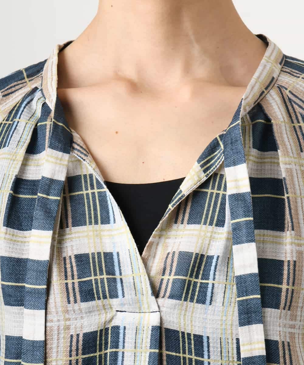 FMBGD10390 MICHEL KLEIN(ミッシェルクラン) [セットアップ対応]チェック柄細めリボンスキッパーブラウス アイボリー