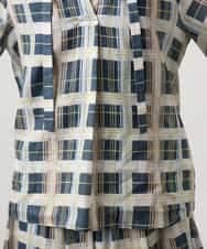 FMBGD10390 MICHEL KLEIN(ミッシェルクラン) [セットアップ対応]チェック柄細めリボンスキッパーブラウス アイボリー