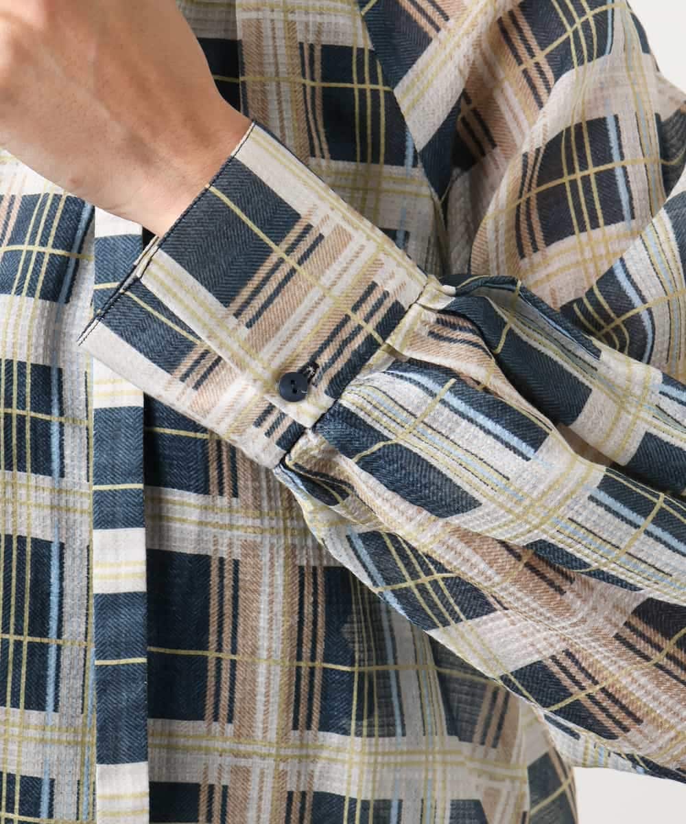 FMBGD10390 MICHEL KLEIN(ミッシェルクラン) [セットアップ対応]チェック柄細めリボンスキッパーブラウス アイボリー